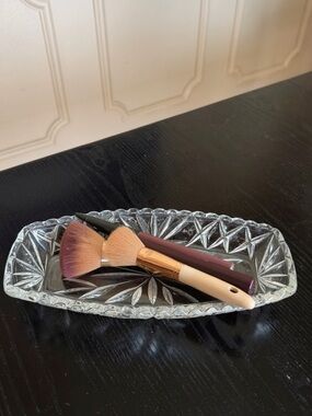 Clear Pressed Glass Serving Tray - Decorative Oval Dish